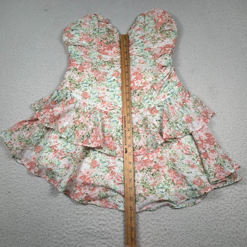 Selfie Leslie Dress Medium Ruffle Tiered Ruched Strapless Floral Pink Cottage - Picture 10 of 12